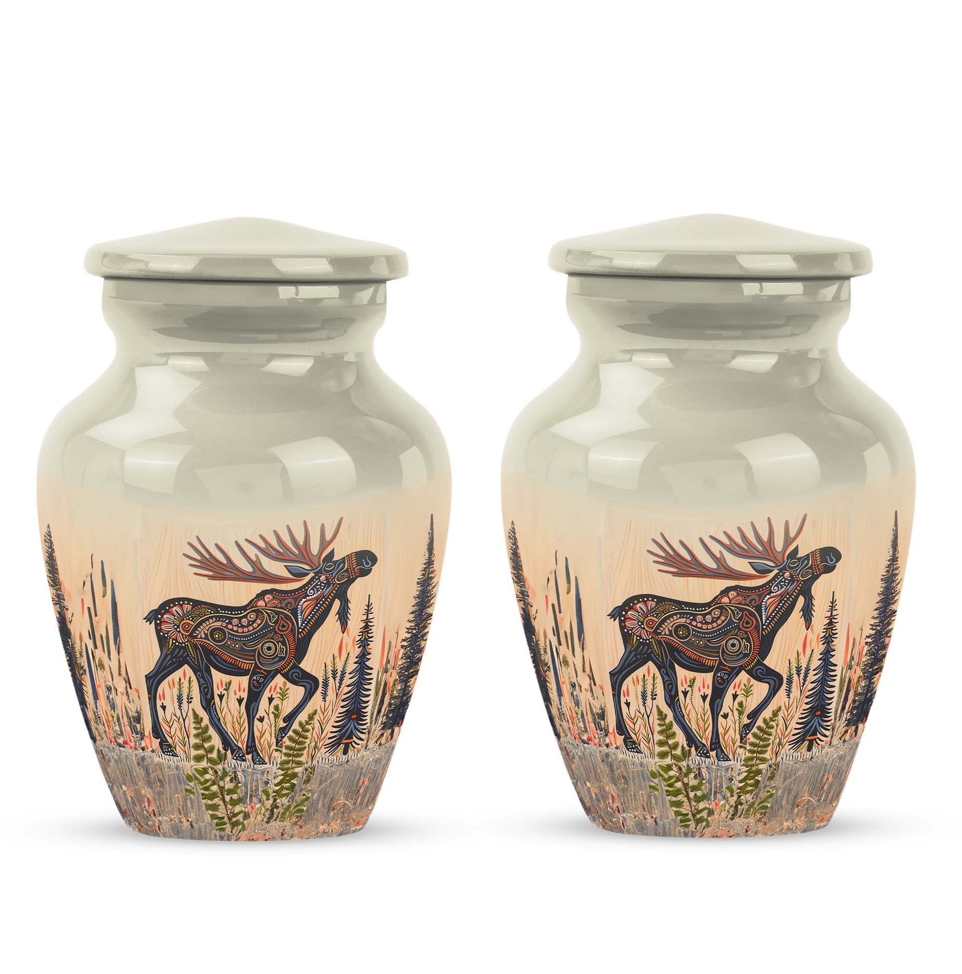 urn portraying a moose walking