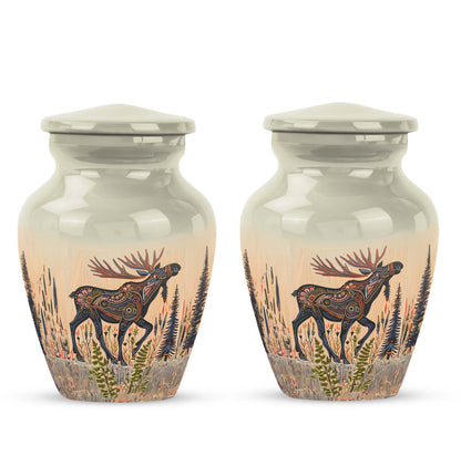 urn portraying a moose walking