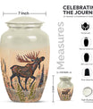 urn portraying a moose walking