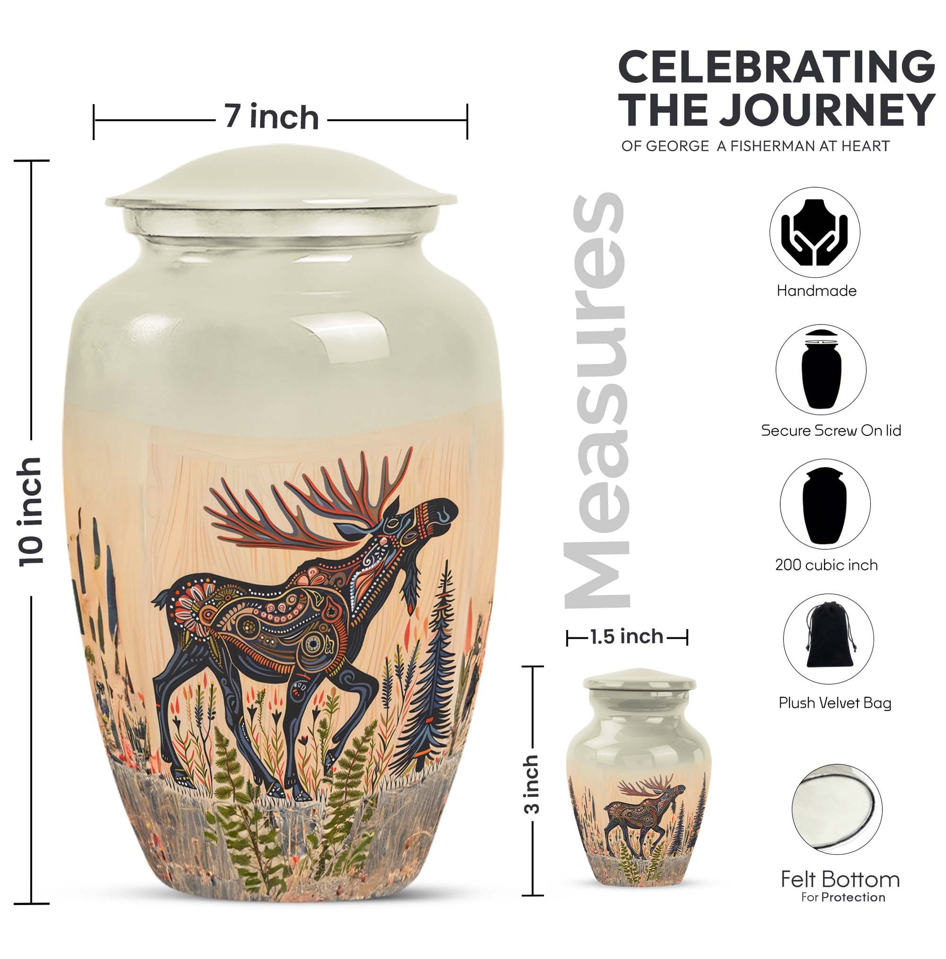 urn portraying a moose walking