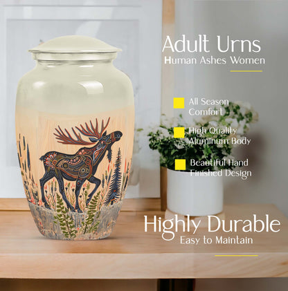 urn portraying a moose walking