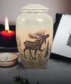 urn portraying a moose walking