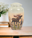 urn portraying a moose walking
