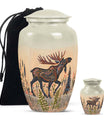 urn portraying a moose walking