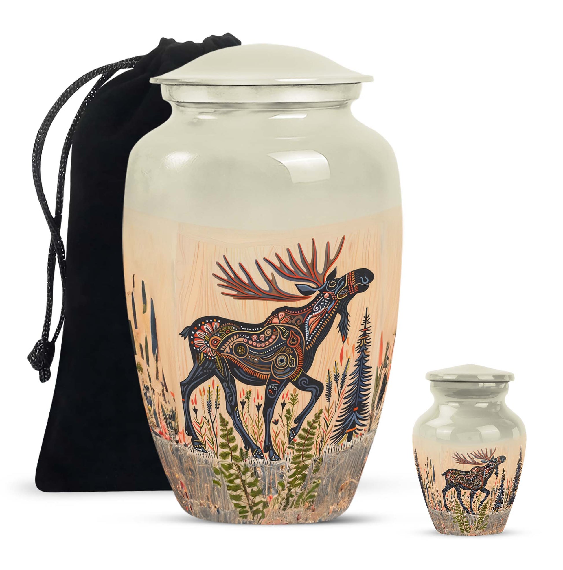 urn portraying a moose walking