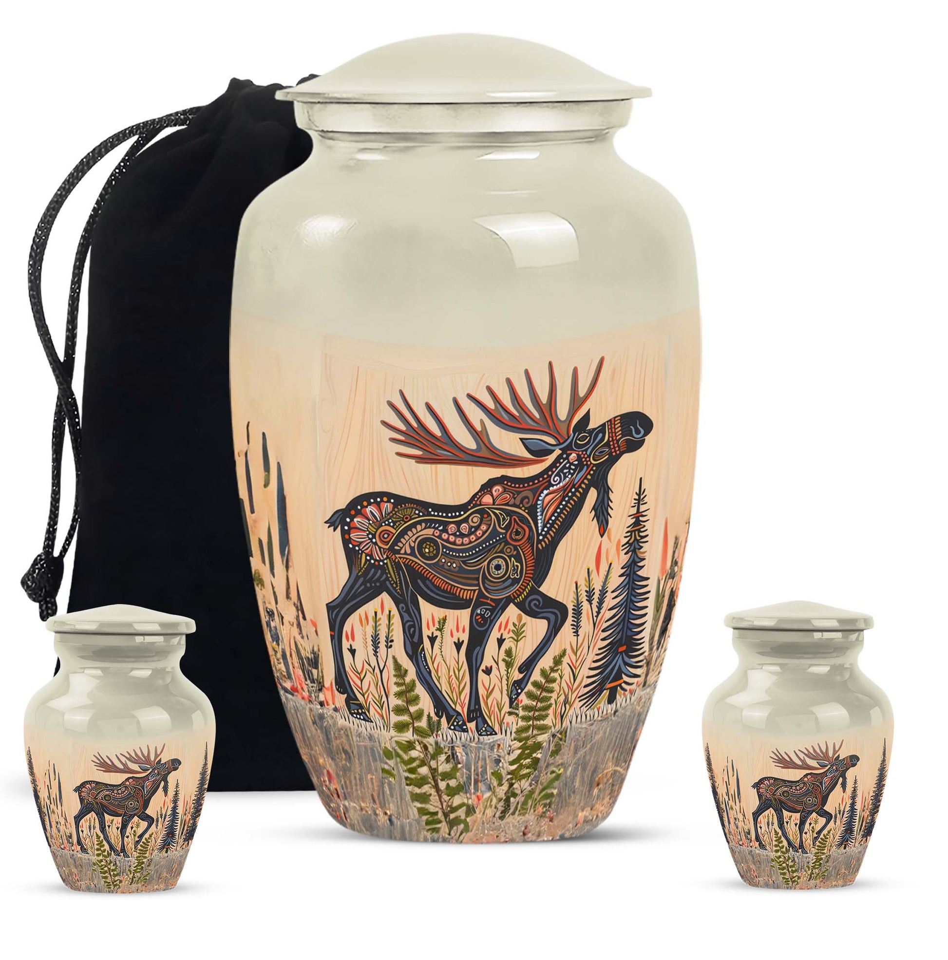 urn portraying a moose walking