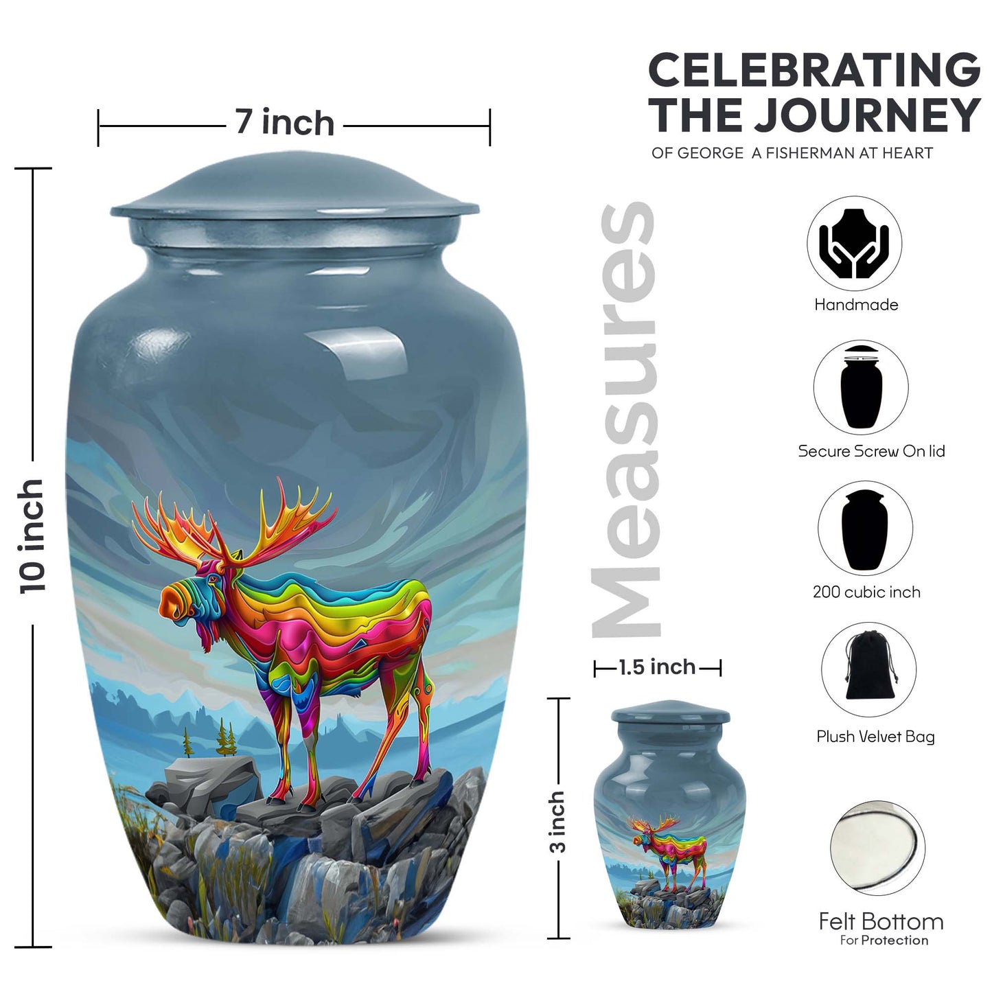 Classic 10-inch moose walking urn.