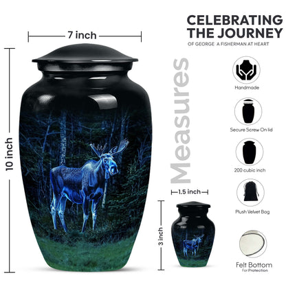 classic moose walking urn in aluminium, for adult funeral burial