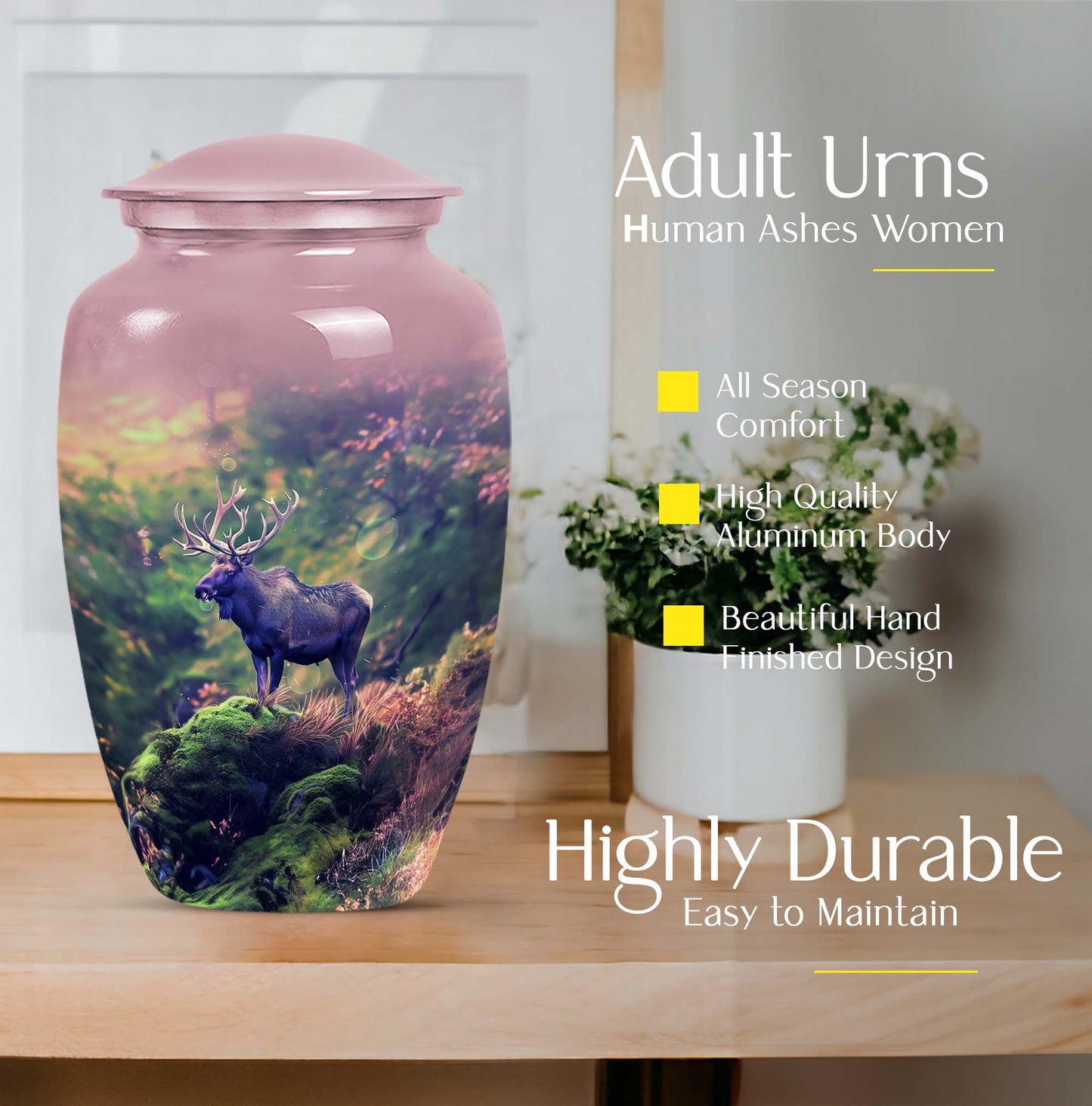 Classic 10-inch abstract moose walking urn.