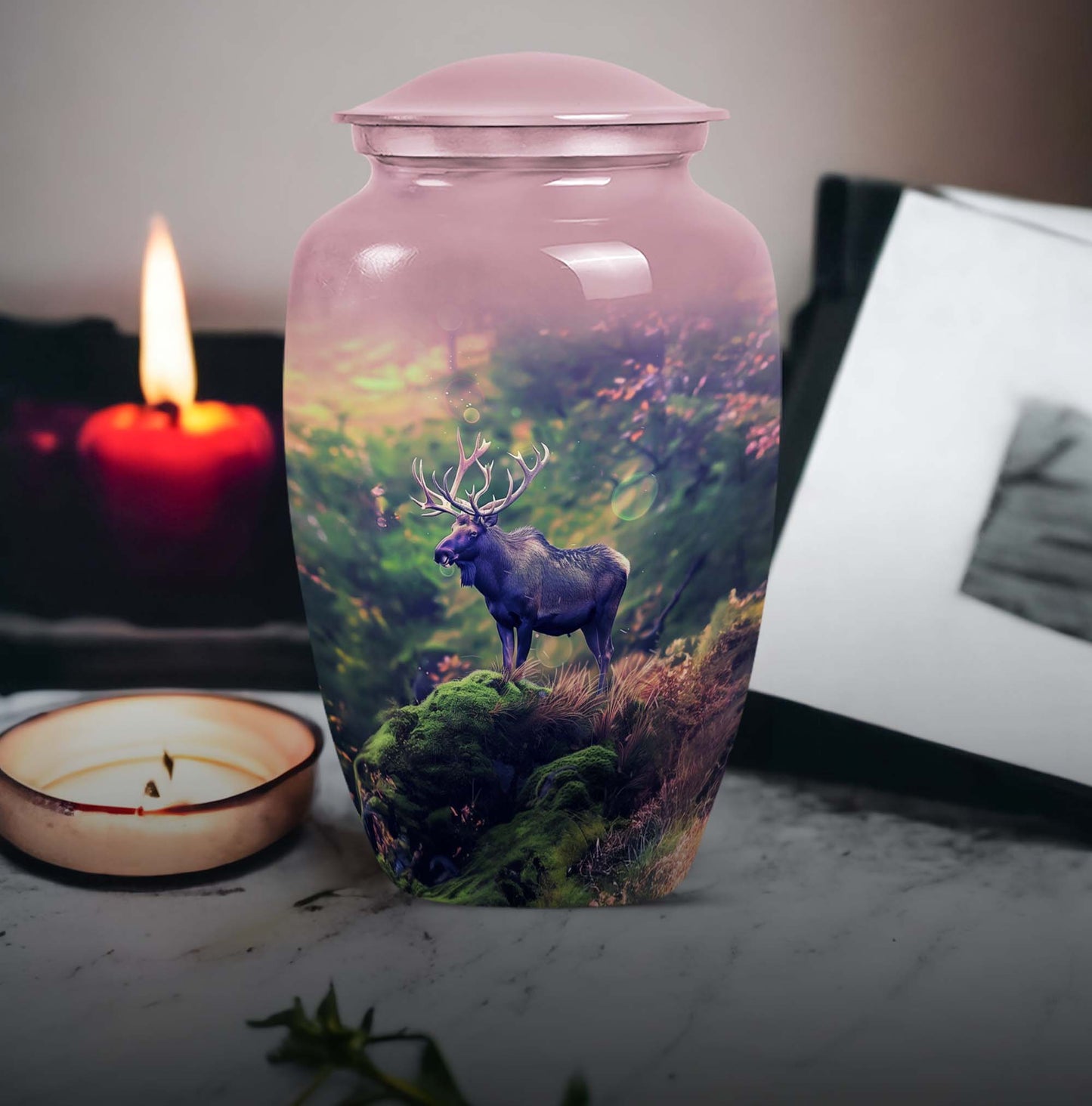 Classic 10-inch abstract moose walking urn.