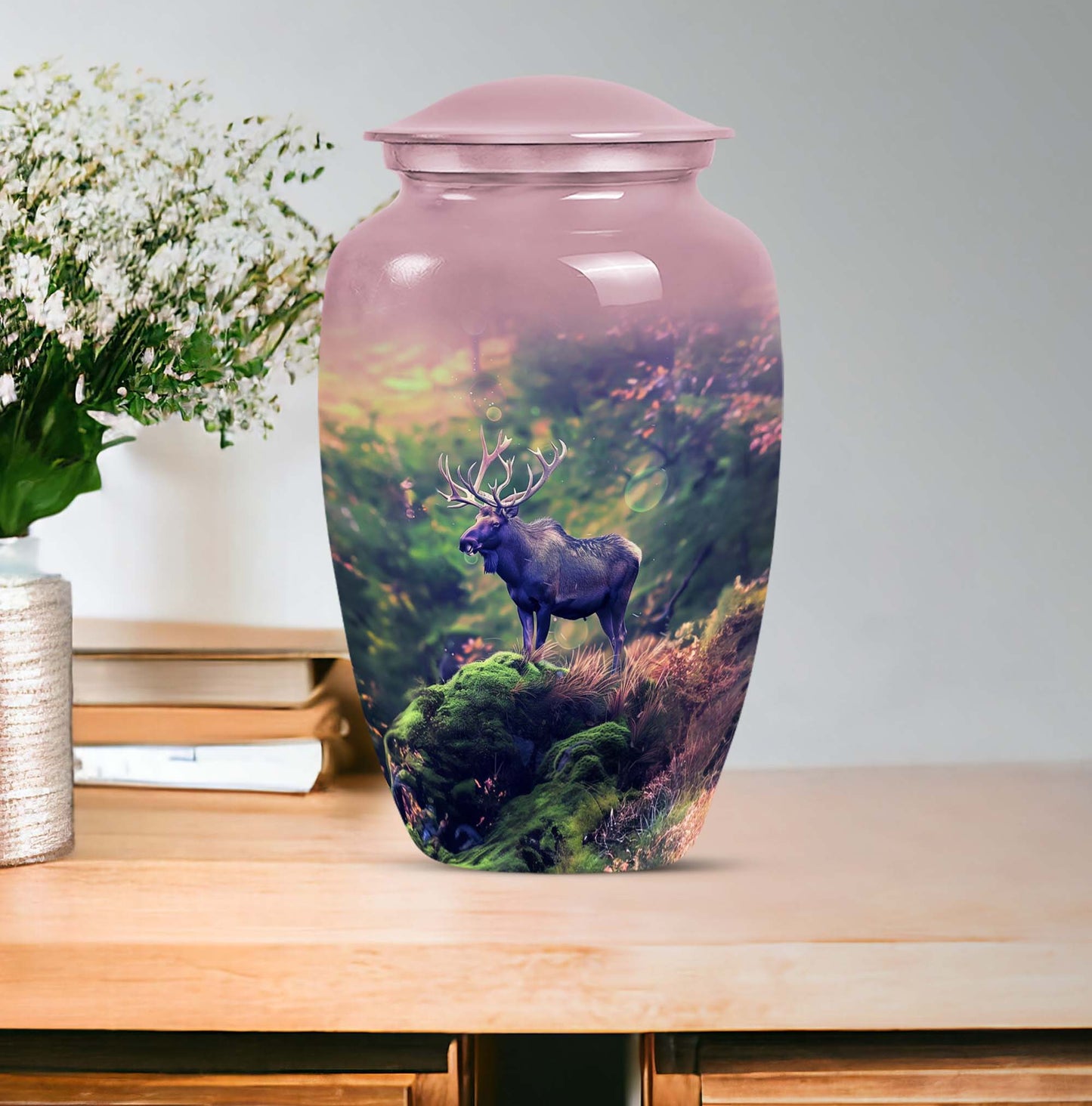 Classic 10-inch abstract moose walking urn.