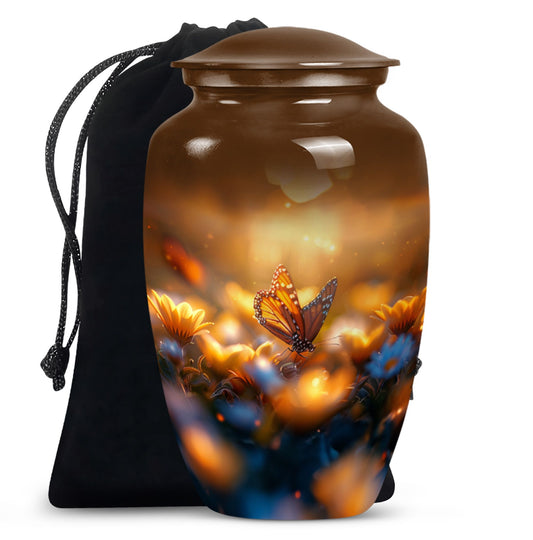 Classic 10-inch butterfly urn made of aluminium.