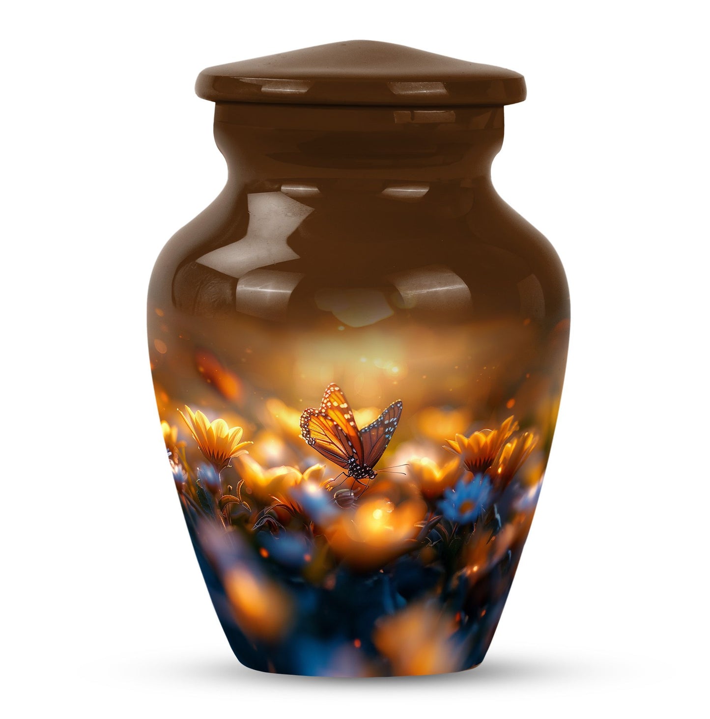 Classic 10-inch butterfly urn made of aluminium.