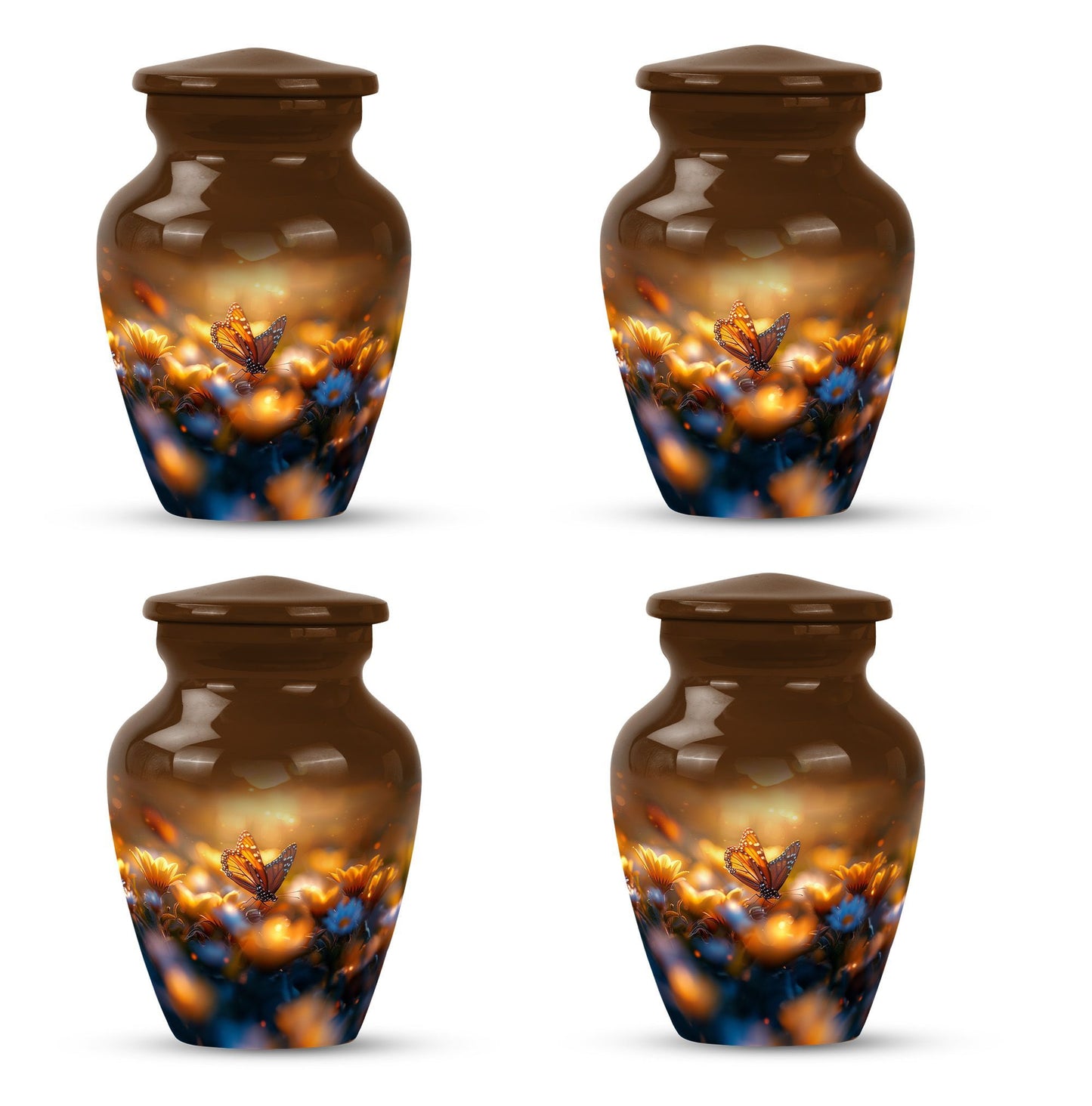 Classic 10-inch butterfly urn made of aluminium.