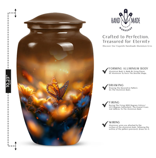 Classic 10-inch butterfly urn made of aluminium.