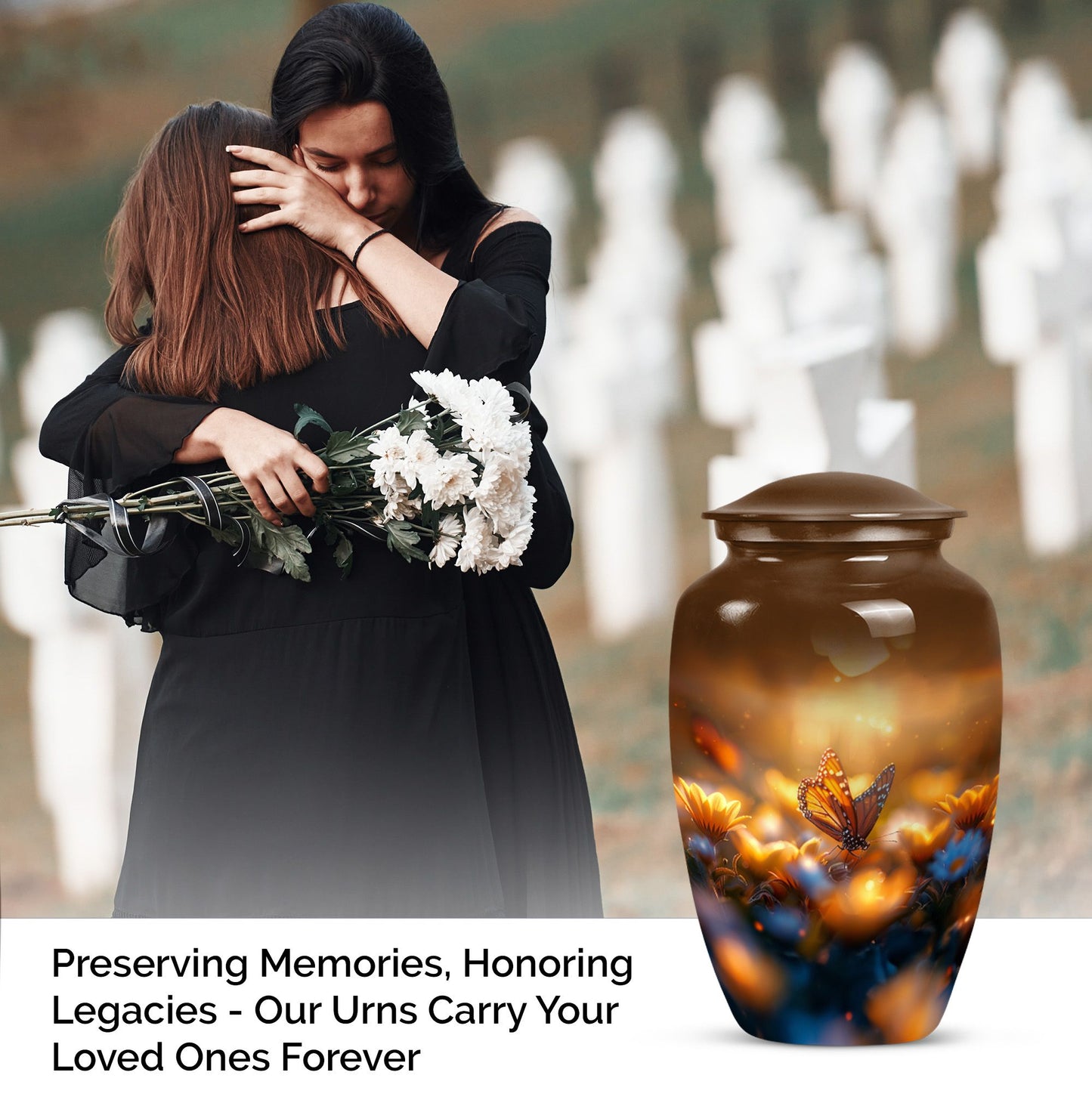 Classic 10-inch butterfly urn made of aluminium.