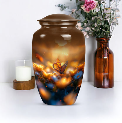 Classic 10-inch butterfly urn made of aluminium.