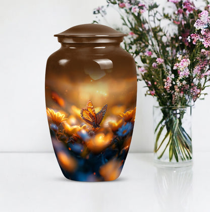 Classic 10-inch butterfly urn made of aluminium.