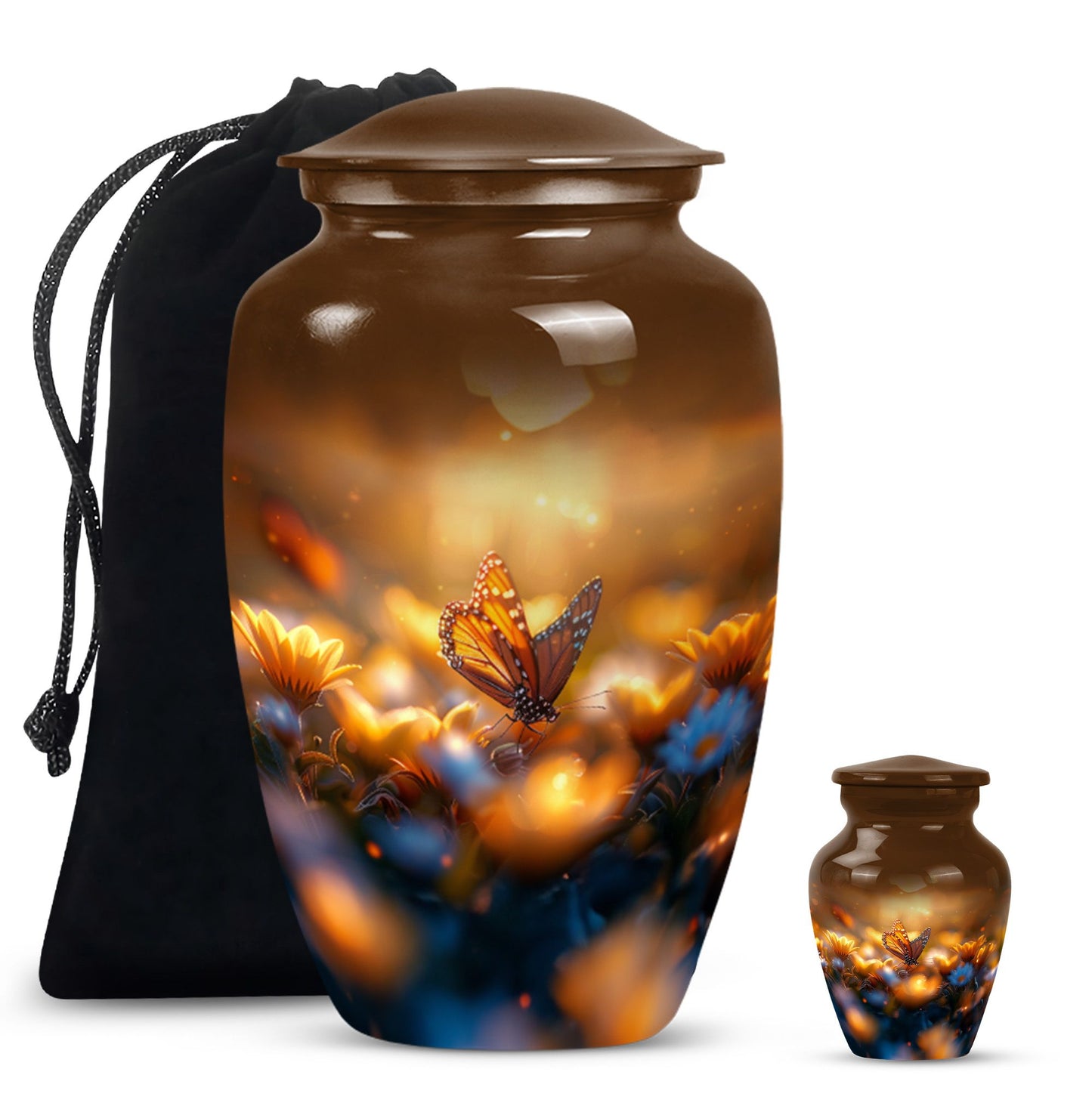 Classic 10-inch butterfly urn made of aluminium.
