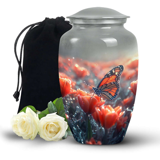 Monarch Butterfly Urn for Adult Ashes – Orange Floral Cremation Urn