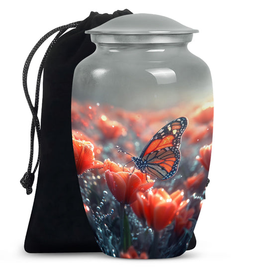 Classic butterfly-themed memorial urn for mom's ashes.