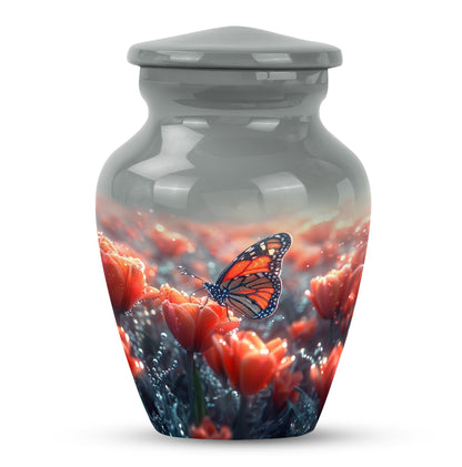 Classic butterfly-themed memorial urn for mom's ashes.