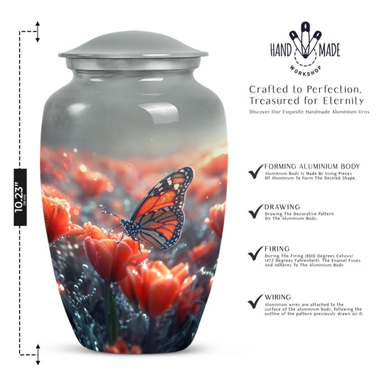 Classic butterfly-themed memorial urn for mom's ashes.