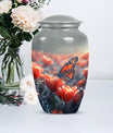 Classic butterfly-themed memorial urn for mom's ashes.