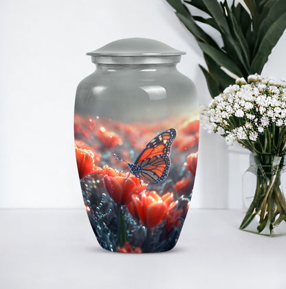 Classic butterfly-themed memorial urn for mom's ashes.