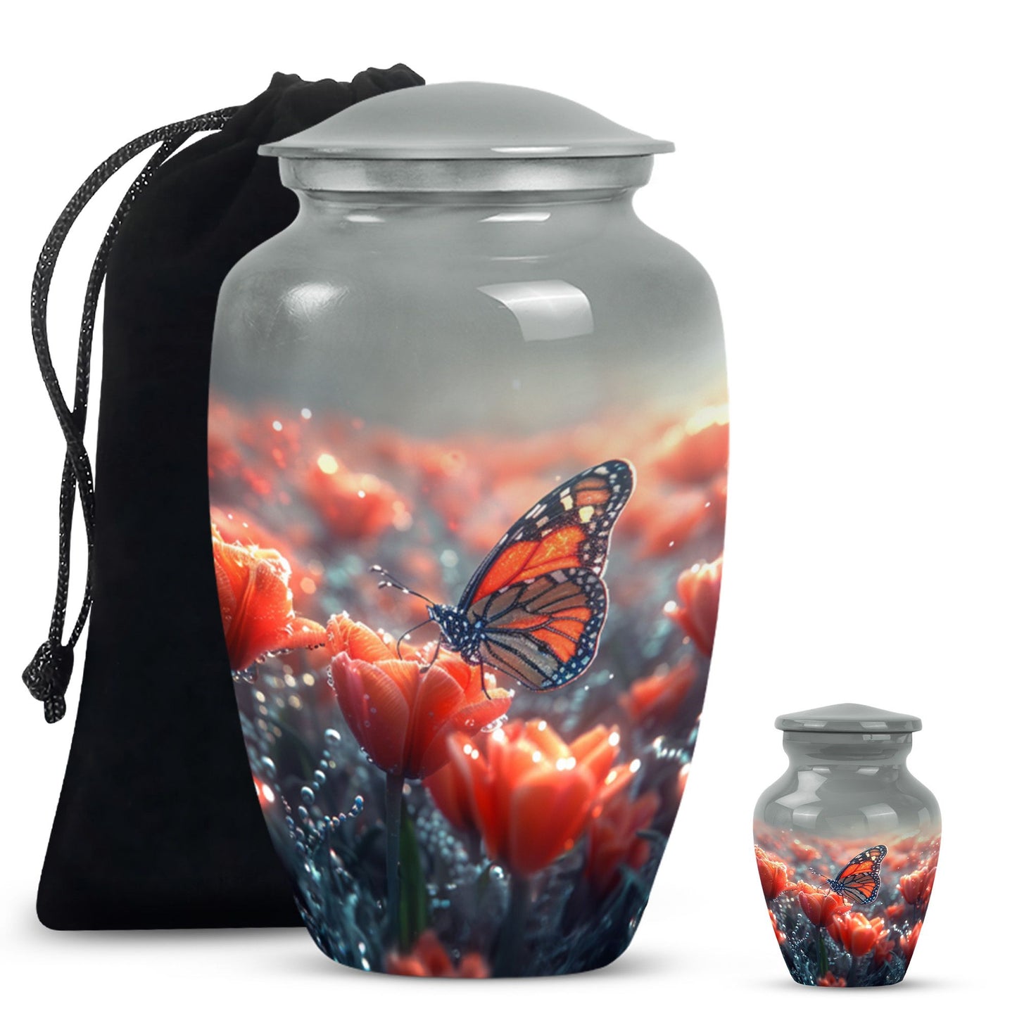 Classic butterfly-themed memorial urn for mom's ashes.