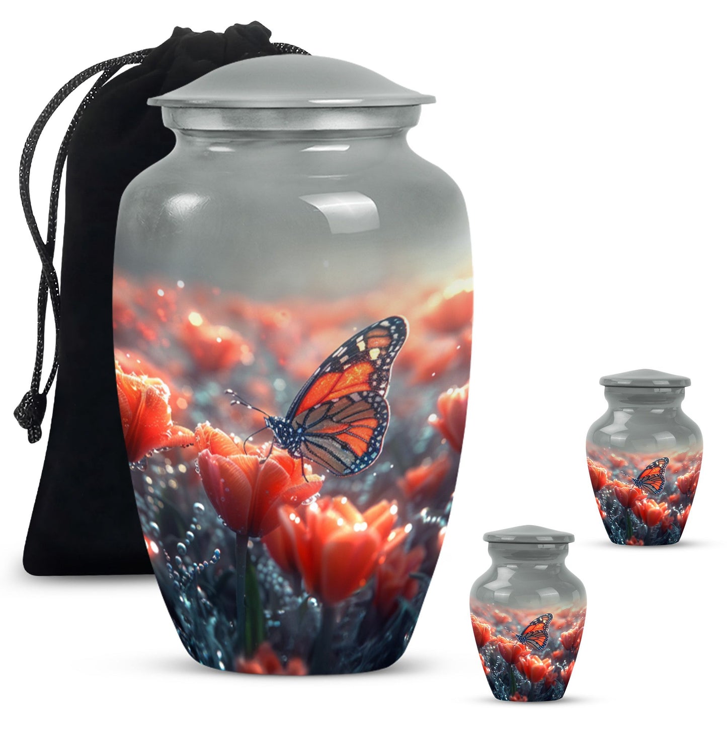 Classic butterfly-themed memorial urn for mom's ashes.