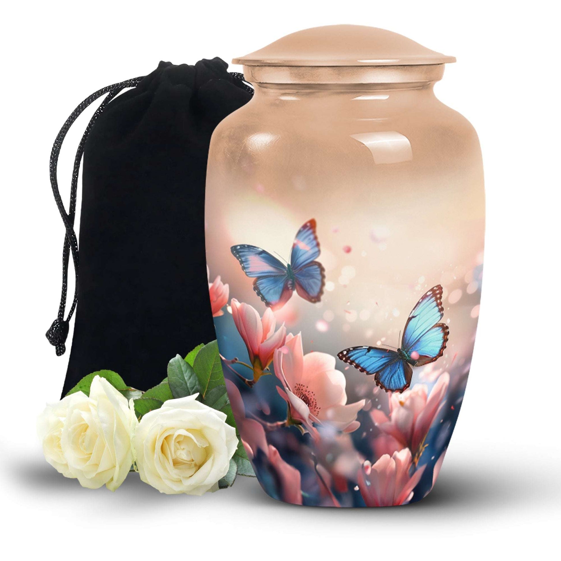 Blue Butterfly Urn for Ashes – Pink Floral Memorial Urn