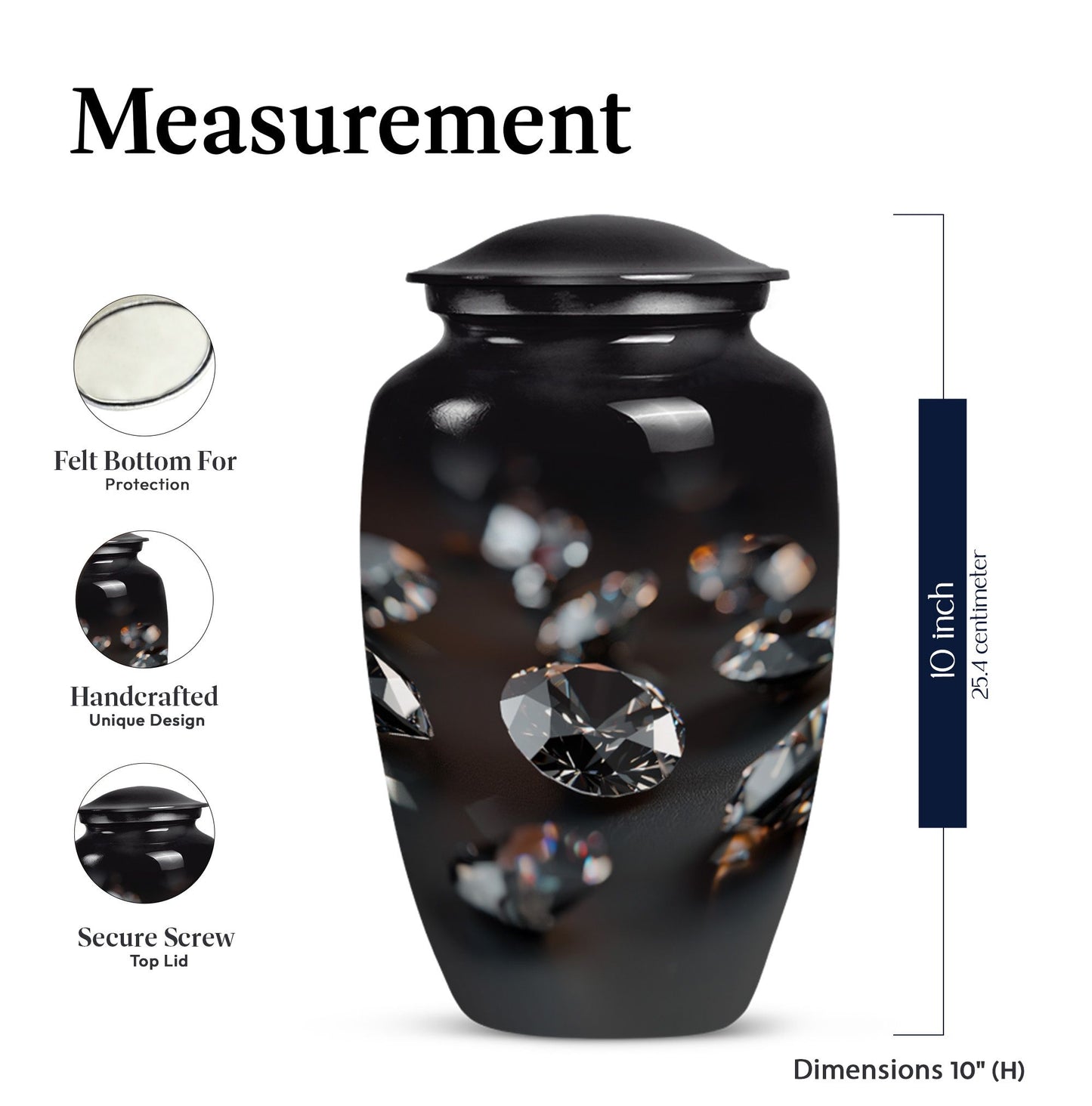 Classic diamond Urn-  burial funeral cremation urn