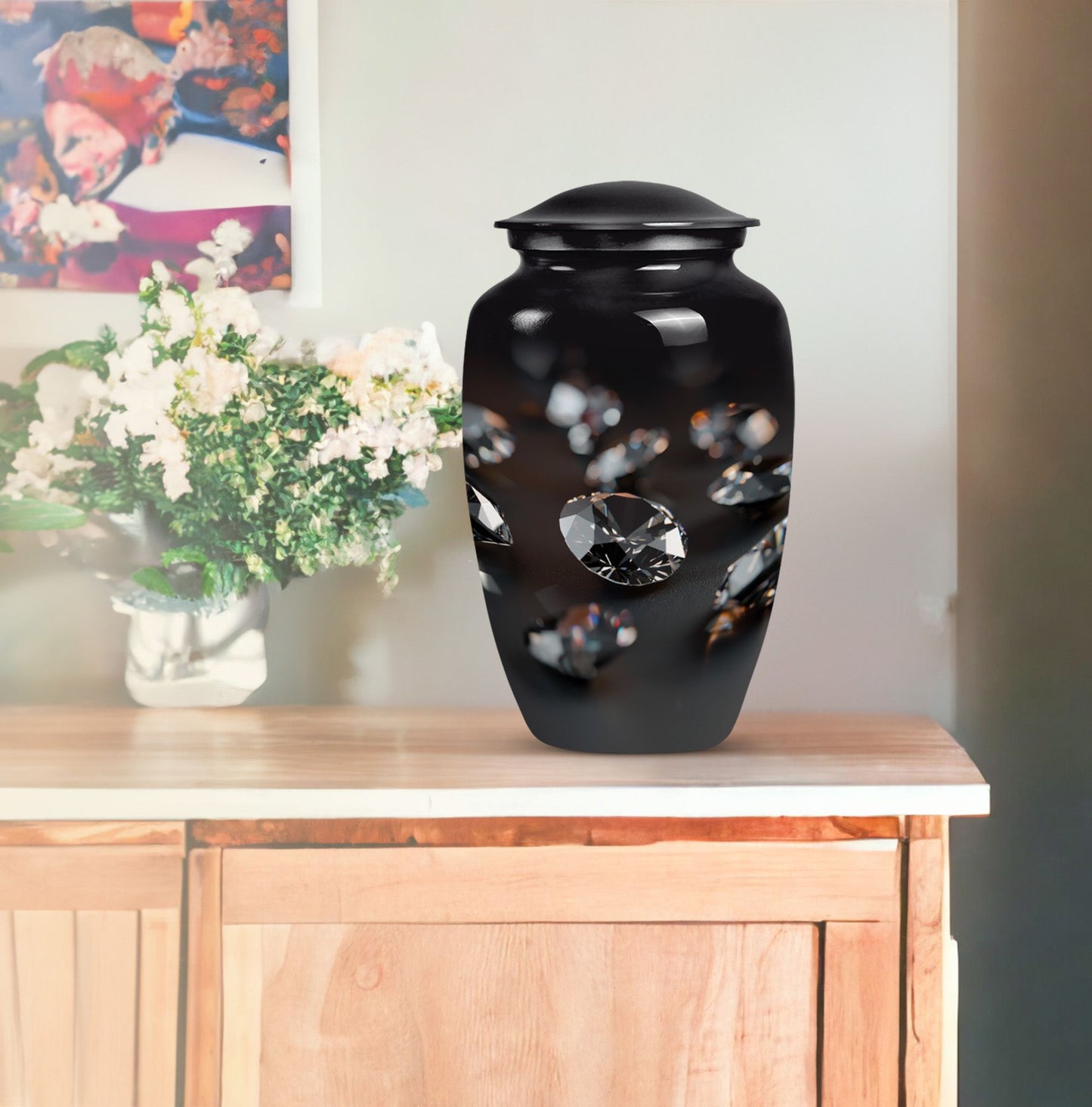 Classic diamond Urn-  burial funeral cremation urn