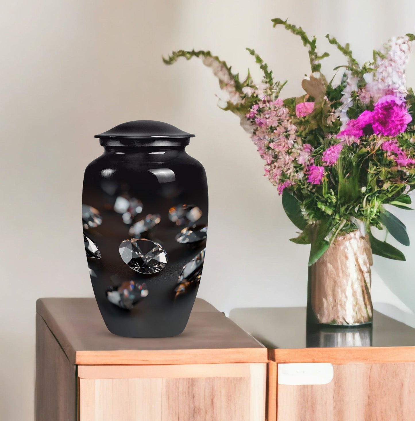 Classic diamond Urn-  burial funeral cremation urn