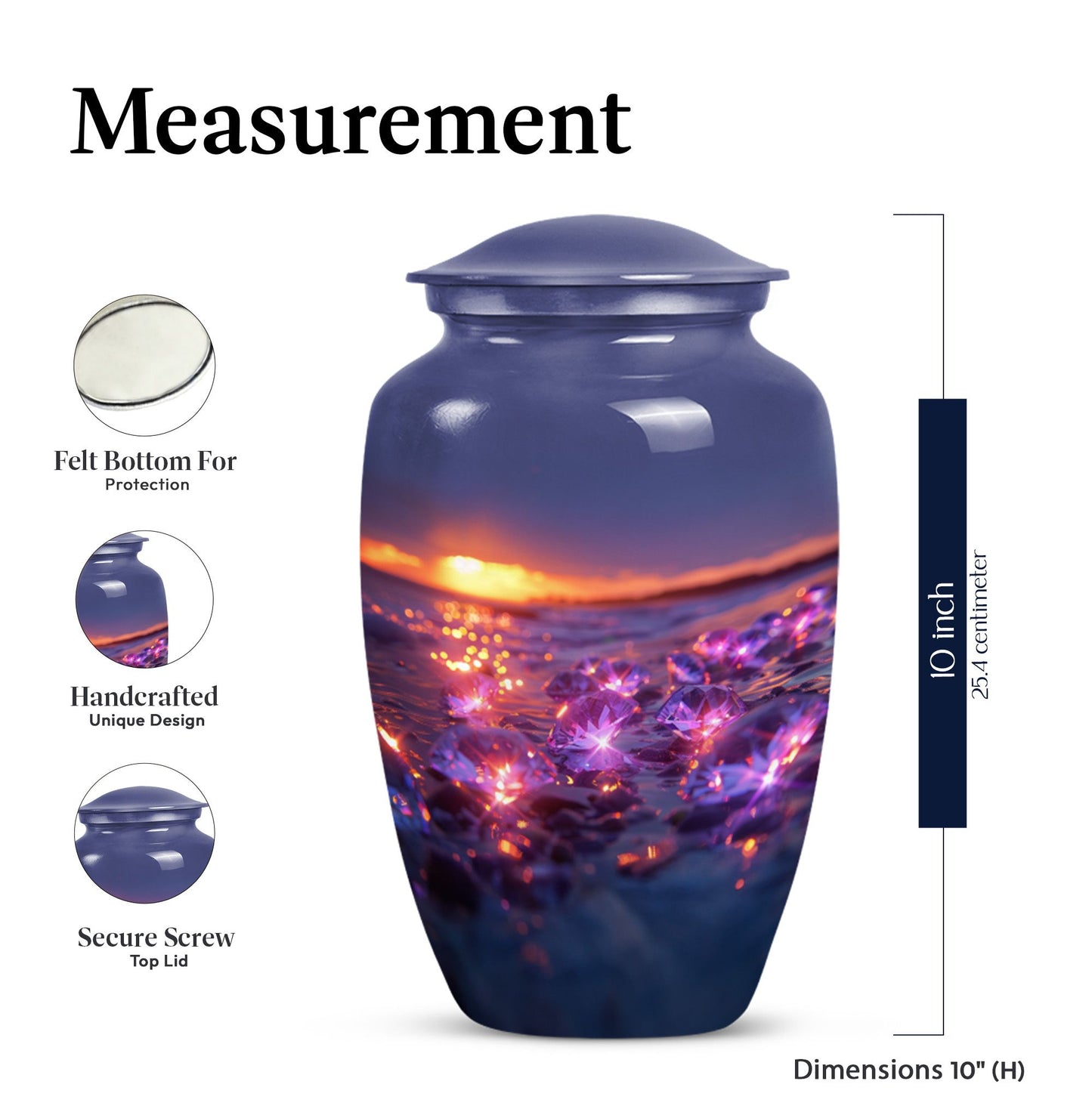 Classic 10-inch diamond urn for adult ashes.