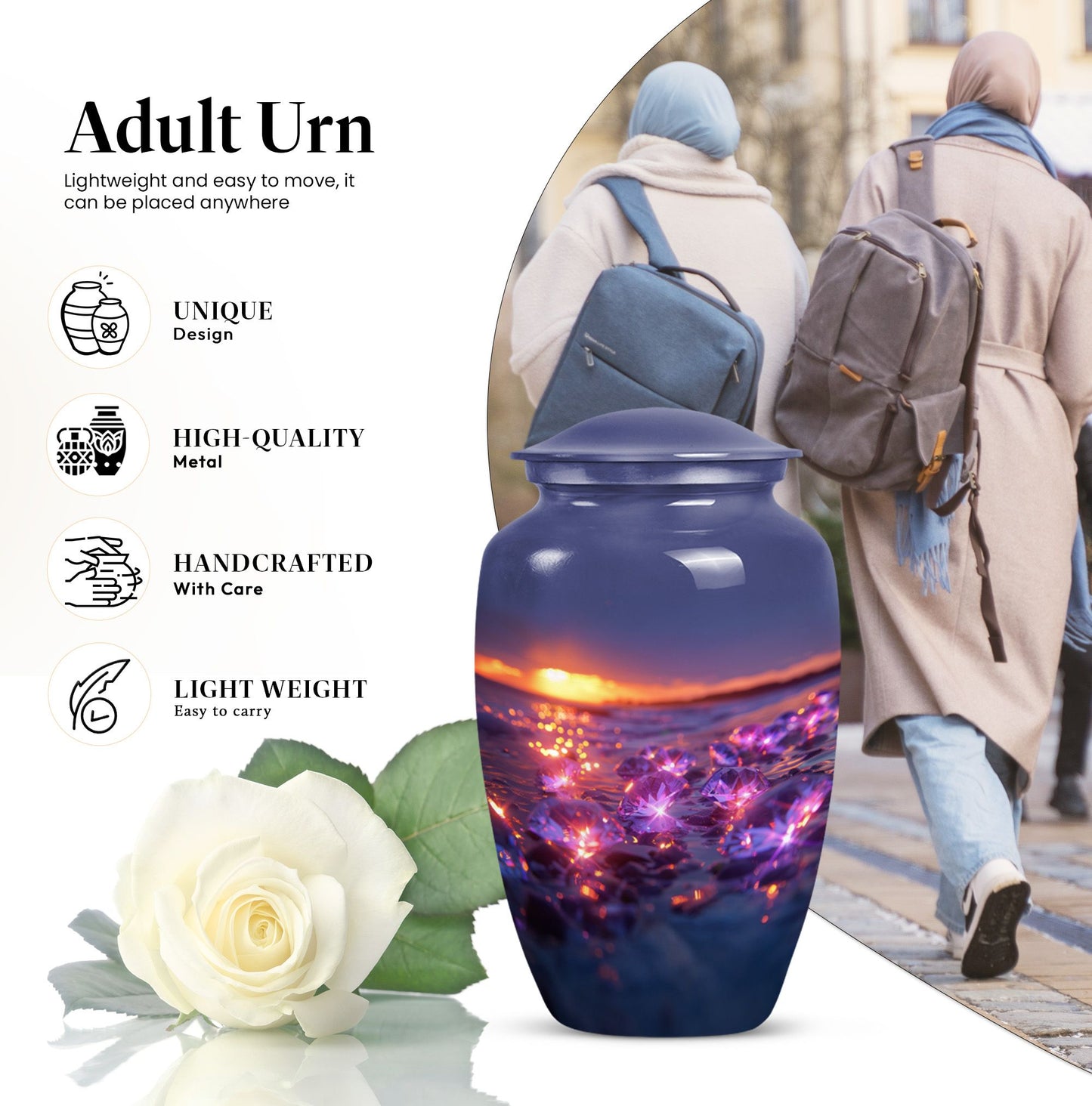 Classic 10-inch diamond urn for adult ashes.