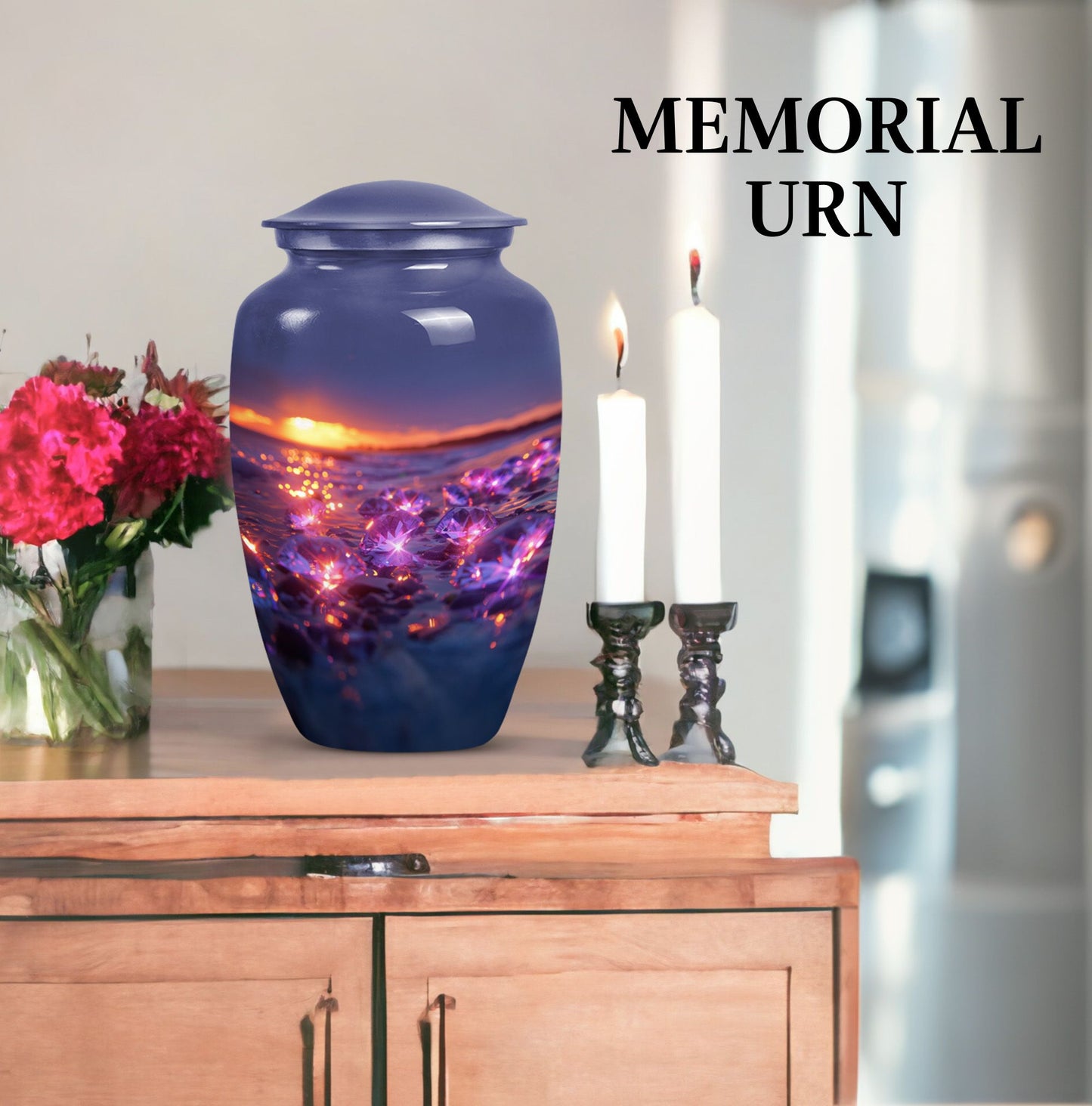 Classic 10-inch diamond urn for adult ashes.