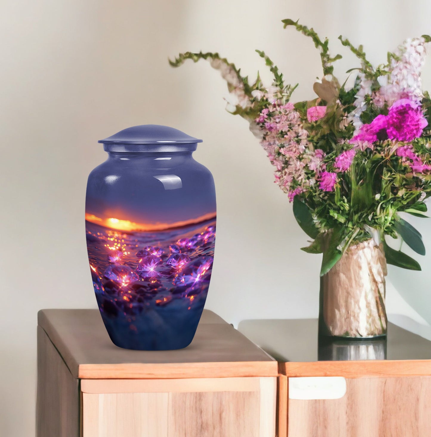 Classic 10-inch diamond urn for adult ashes.