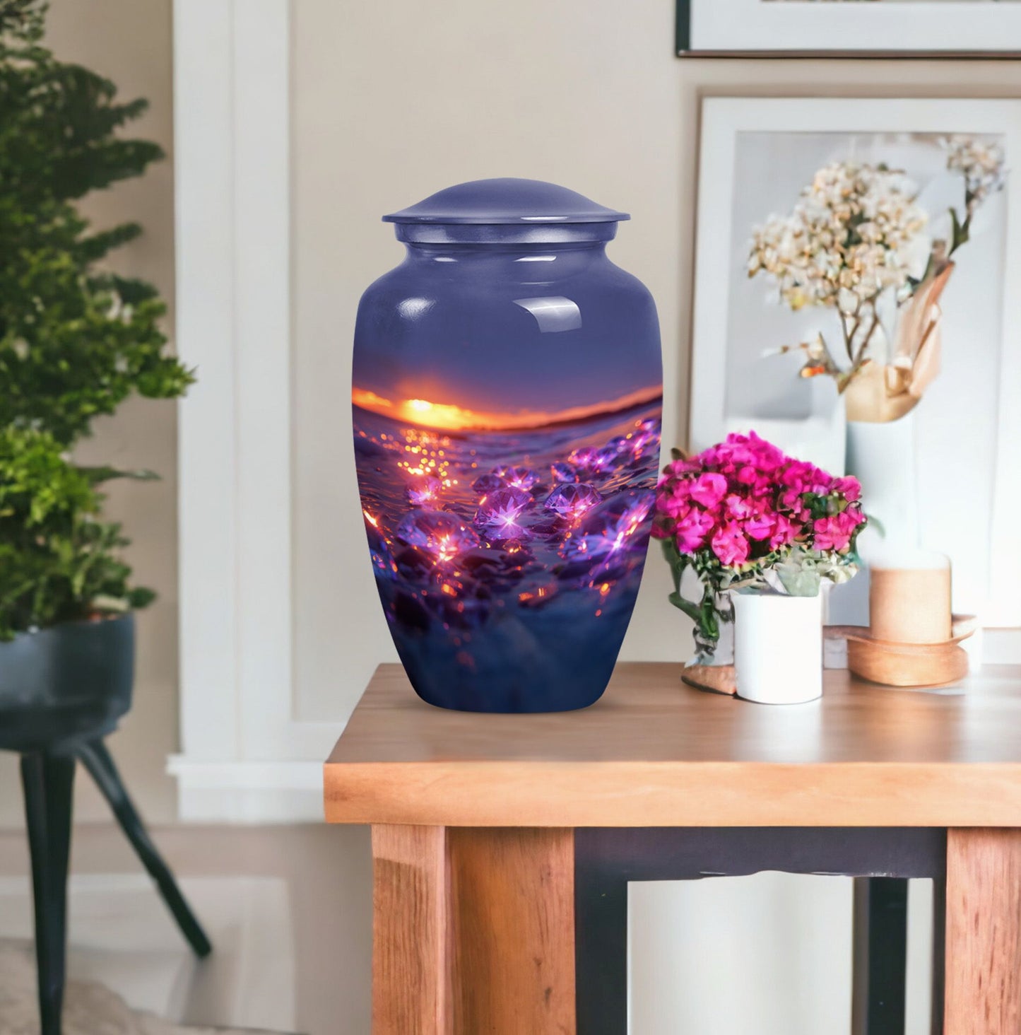 Classic 10-inch diamond urn for adult ashes.