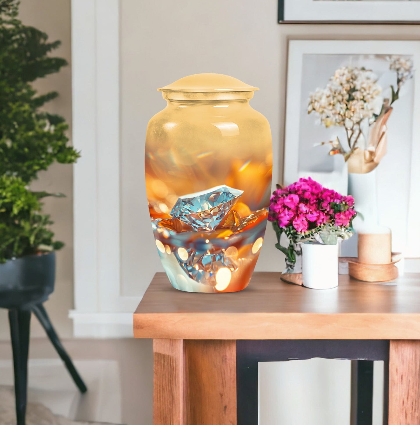 Classic diamond urn, aluminium material.