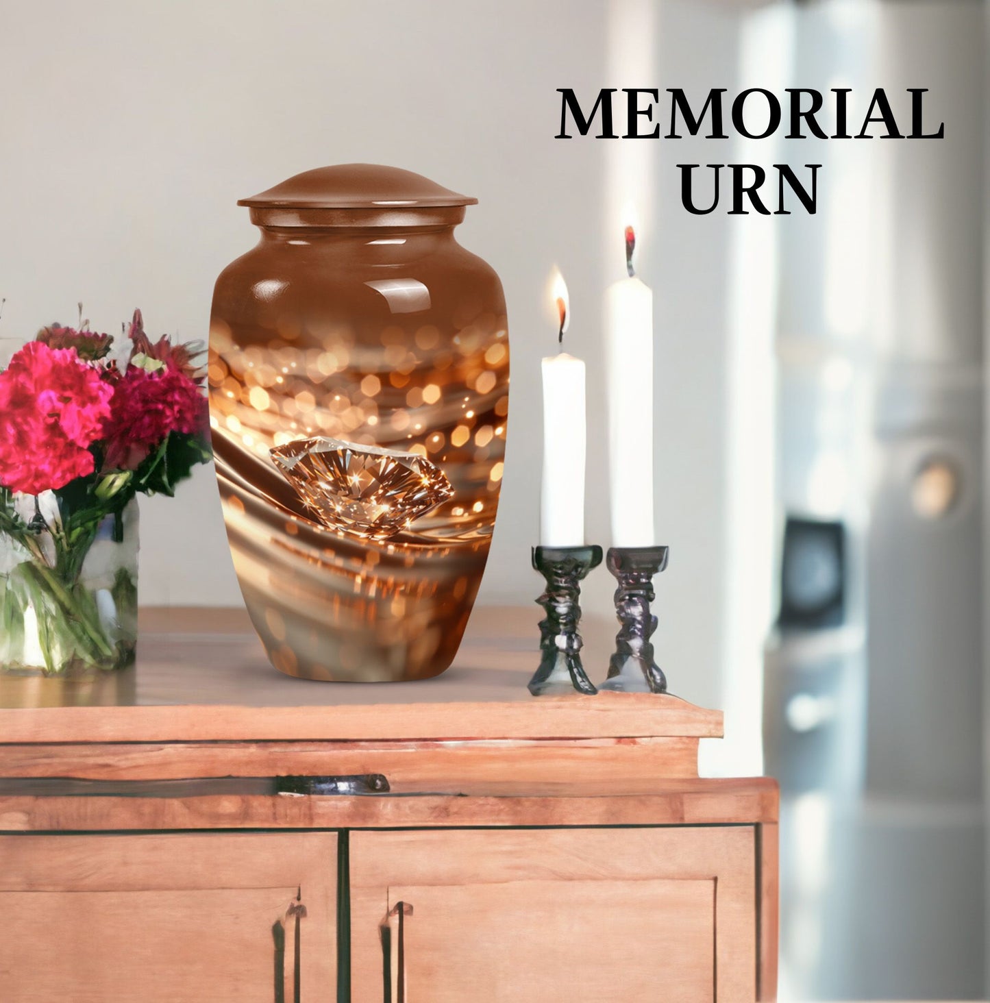 10-inch diamond Urn, classic design cremation urn.