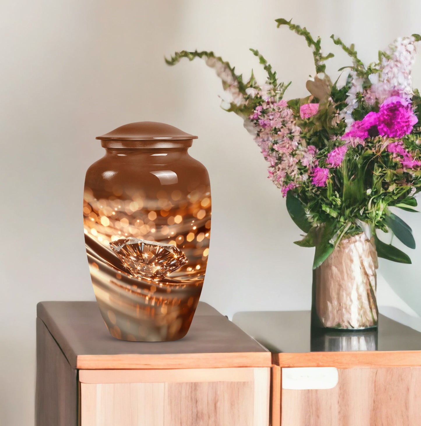 10-inch diamond Urn, classic design cremation urn.