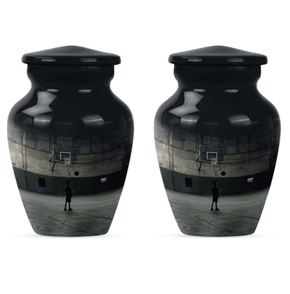 10-inch basketball urn made from aluminium.
