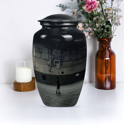 10-inch basketball urn made from aluminium.