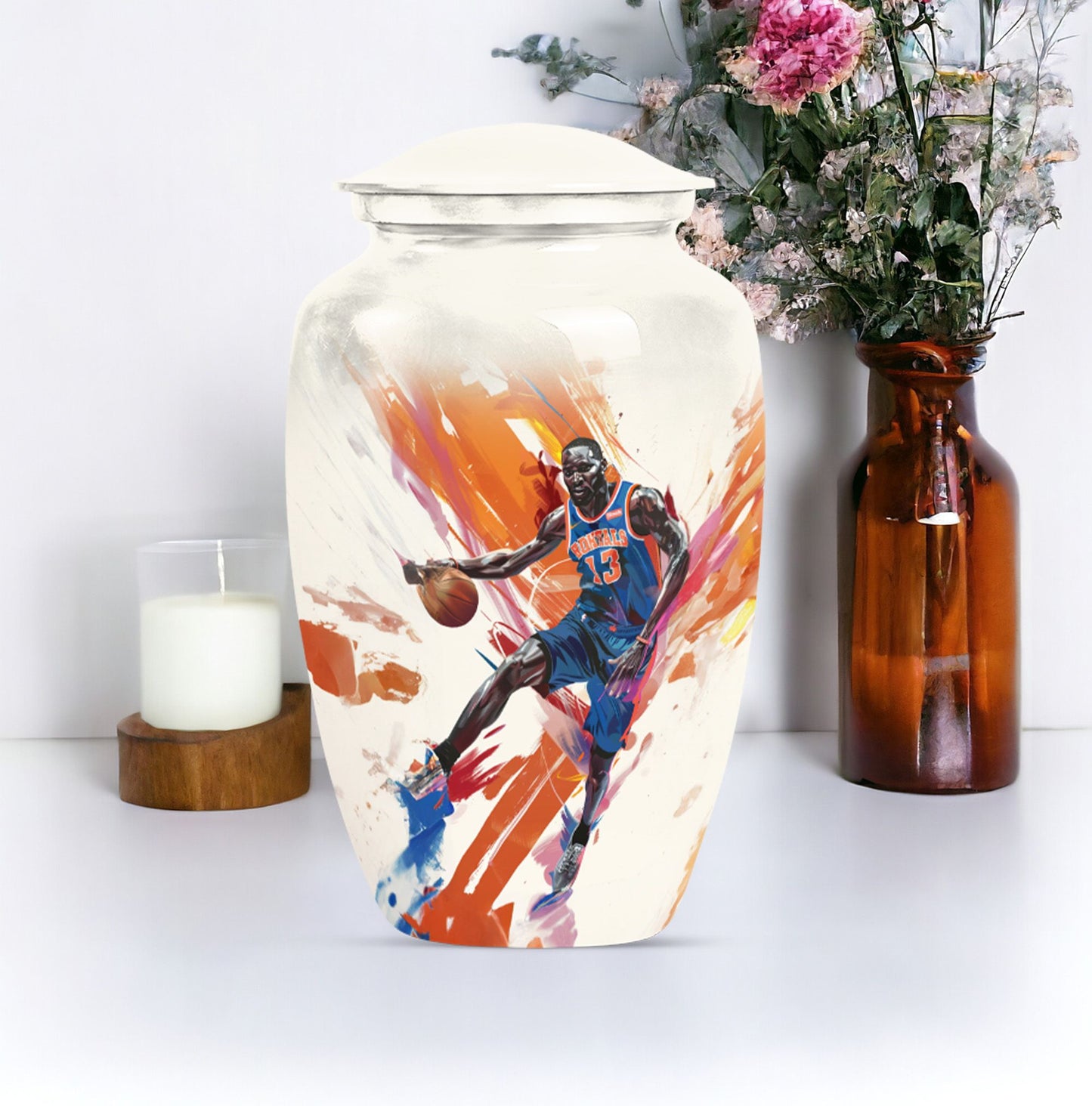 classic abstract basketball urn for memorialization.