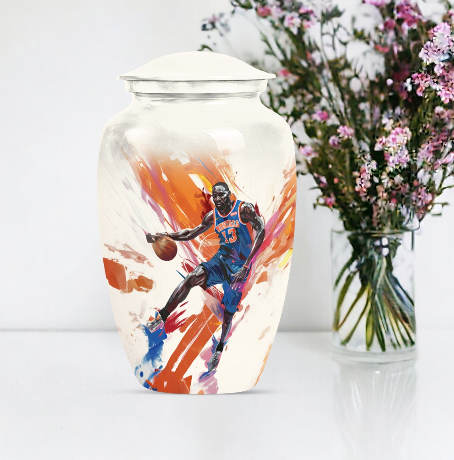classic abstract basketball urn for memorialization.
