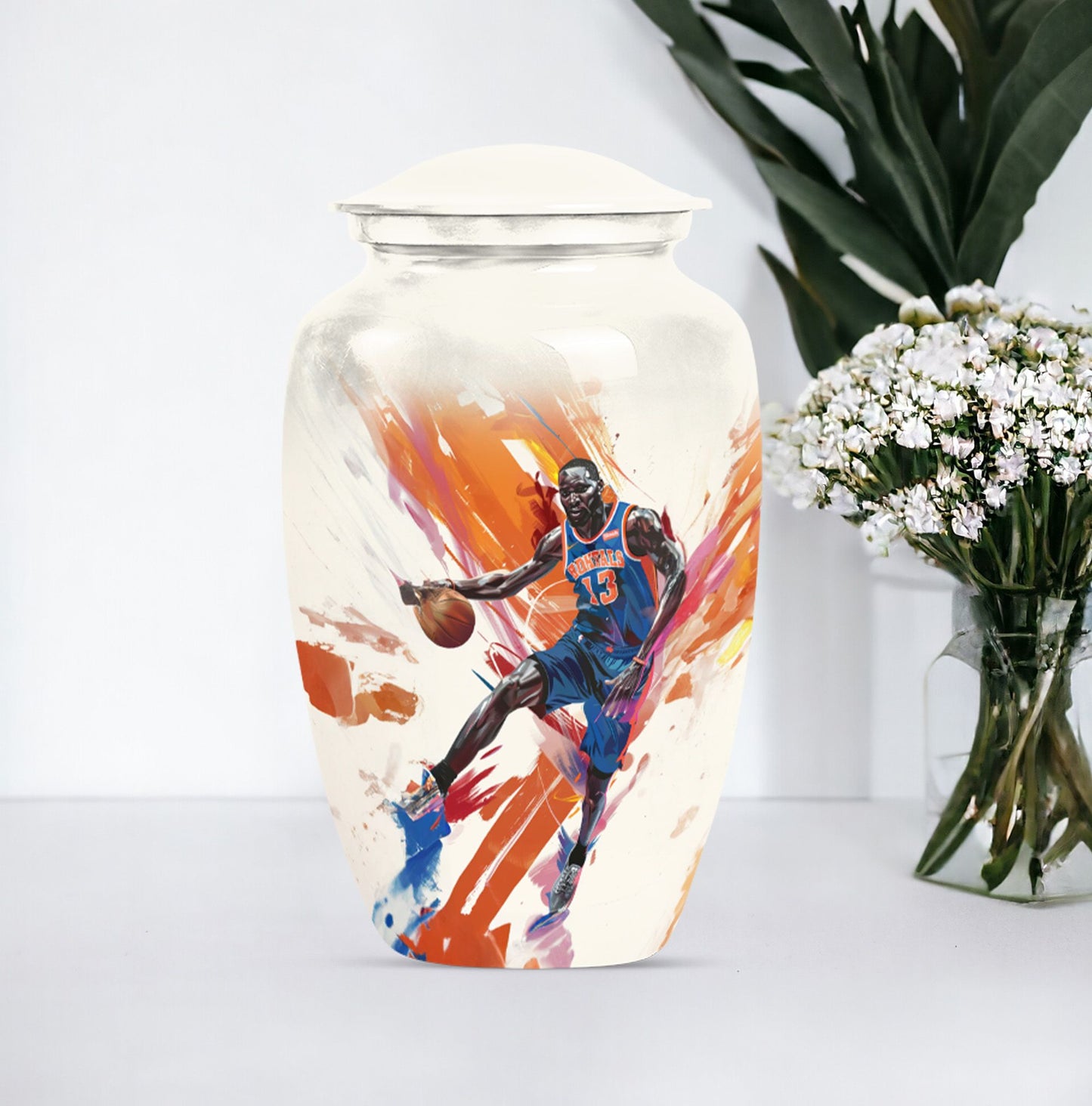 classic abstract basketball urn for memorialization.