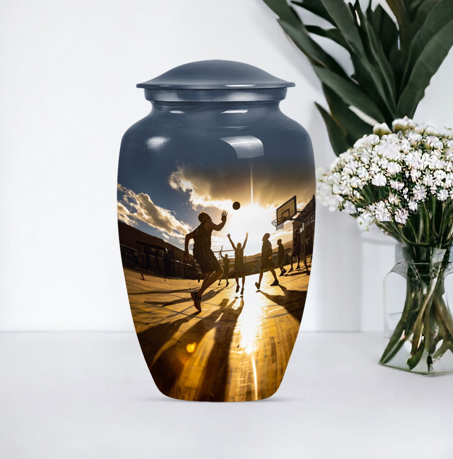 classic basketball urn for women's ashes.