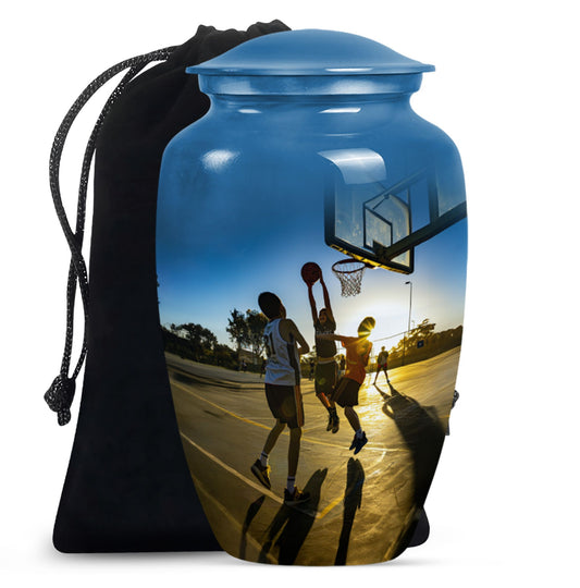 classic basketball urn, ideal memorial for male adults.